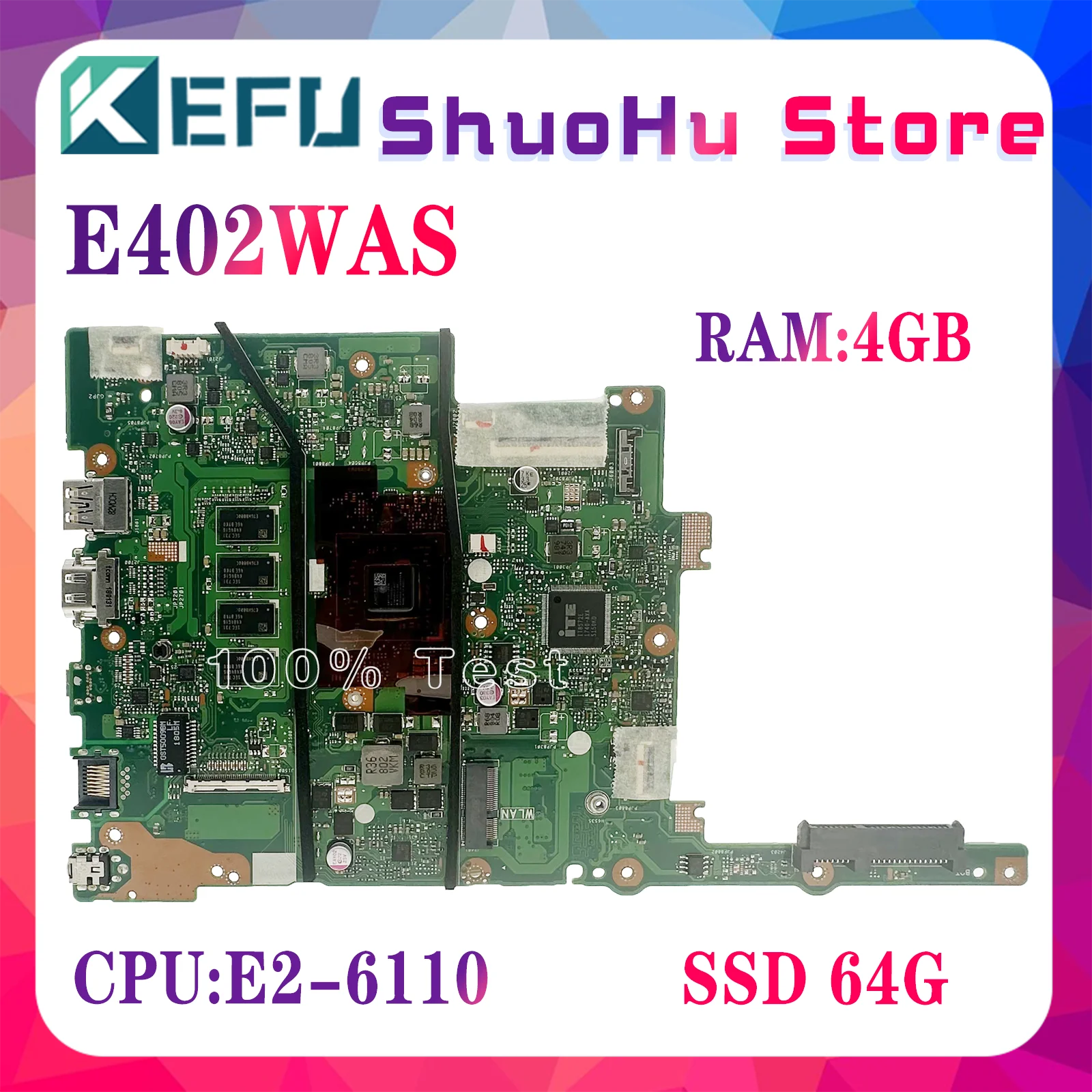 

E402WA Laptop Motherboard E2-6110 CPU 2G/4G RAM For ASUS VivoBook E402WAS E402WA E402YA E402W Notebook Mainboard