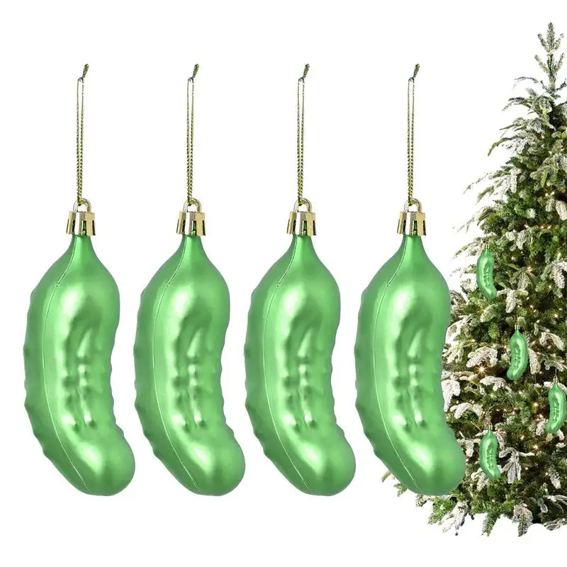 4PCS Christmas Cucumber Pickle Drop Ornament Tradition Party Decor Green PP Christmas Tree Walll Door Window Hanging Decoration