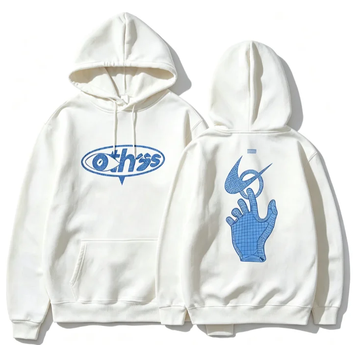 2026 Men Cyber‑Grid‑Hand Graphic Hoodie Dual‑Side Futuristic Tech Style Print Oversized Loose Black Pullover Sweatshirt