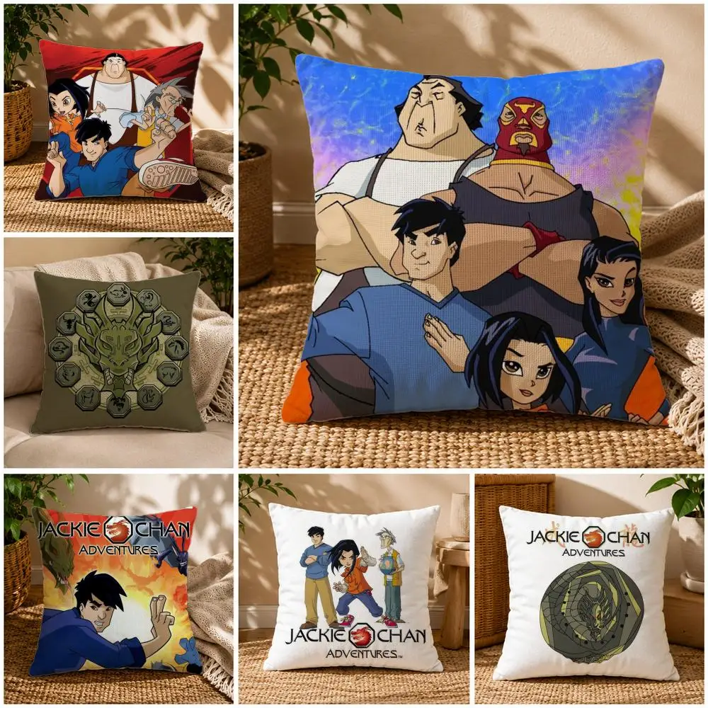 IP-Jackie Chan AdventuresS Cushion Cover Soft Short Plush Zippered Cushion Covers 40/45/50cm Square Decor for Sofa Home