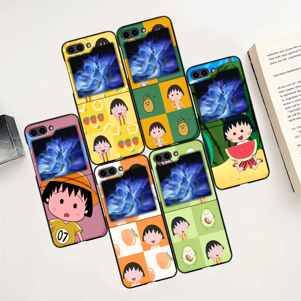 Chibi Maruko chan Case for Samsung Galaxy Z Flip5 Hard PC Mobile Phone Bag Cover Z Flip 5 Zflip5 Black Folding Protective Coque