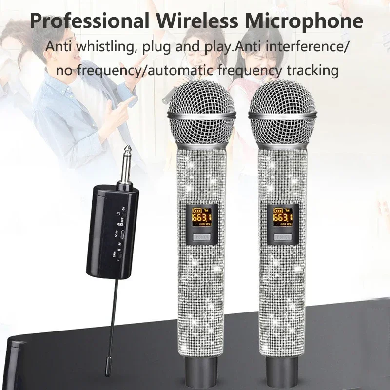 

Профессиональный беспроводной микрофон с алмазной зарядкой Type-C, домашний KTV, уличный аудиомикрофон, VHF, сценический караоке, беспроводной динамический микрофон