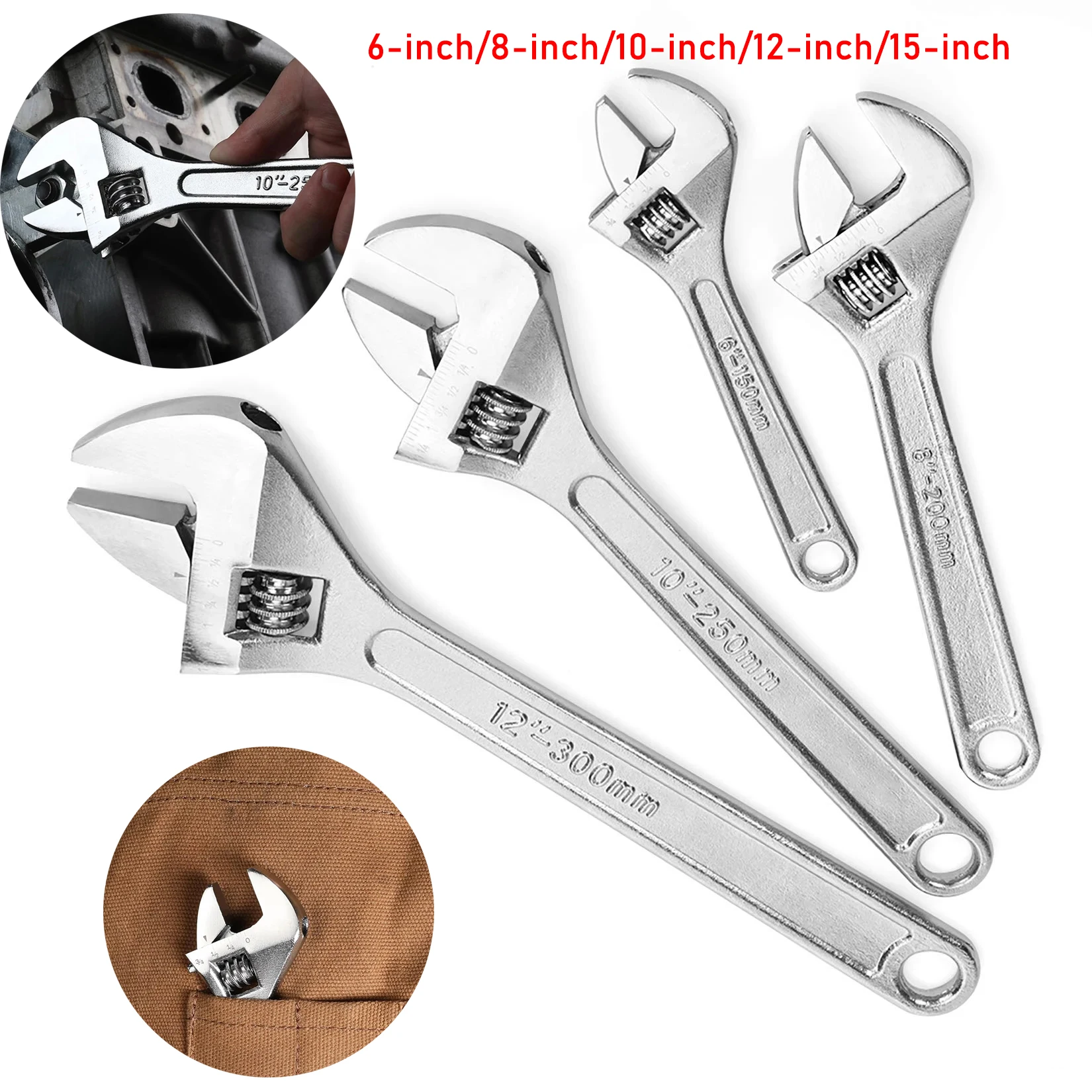 

4PCS Heavy Duty Adjustable Wrench Set Industrial Grade Shifter Movable Spanners 6-inch 8-inch 10-inch 12-inch 15-inch Available