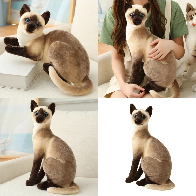 Siamese Cats Plush Dolls Life Like Short Plush Cats Toy Stuffed Pillow for Couch Decors All Age Cuddly Toy Birthday Gift