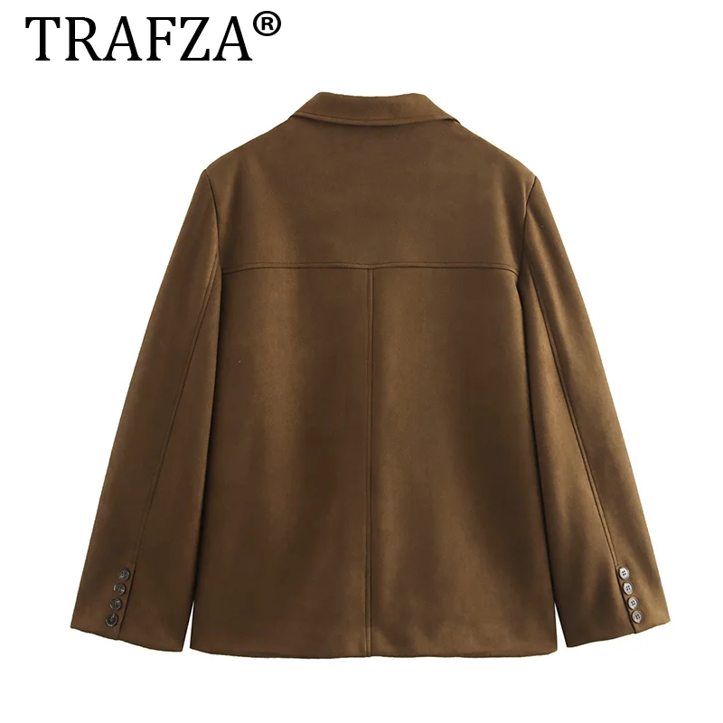 TRAFZA Suede Blazer Woman 2024 Atumn Jacket Single-Breasted Fitting Blazer Women Streetwear Casual Woman Blazers Coat