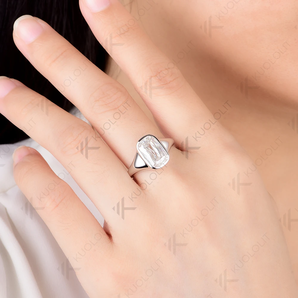 Kuololit 3CT مويسانيتي الدائري للنساء الصلبة 14K 10K 585 الذهب الأبيض طويل متقاطع قطع خاتم الخطوبة لحفلة هدايا عيد الميلاد