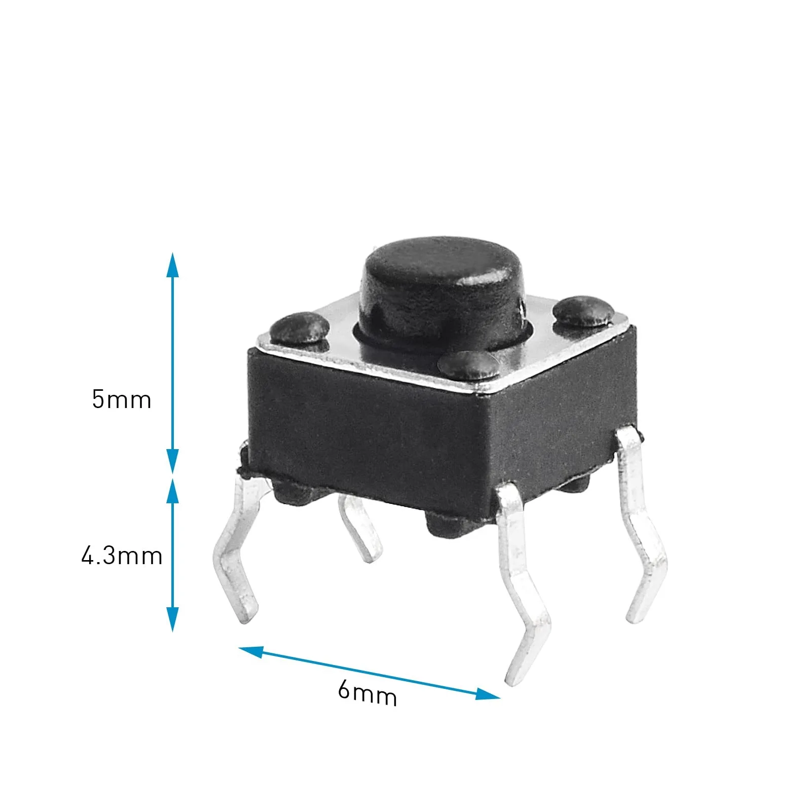 6 x 6mm x 5mm Momentary Tactile Tact Push Button Switch for PCB 4 Pin DIP Black