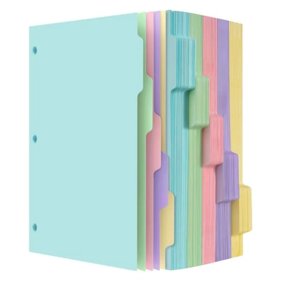 

Binder Dividers with 5 Tabs Bulk Packs 50 Sets Colorful 8.5x11 Inch for 3 Ring Binder, Letter Size, 5 Colors Durable Paper 3 Ho