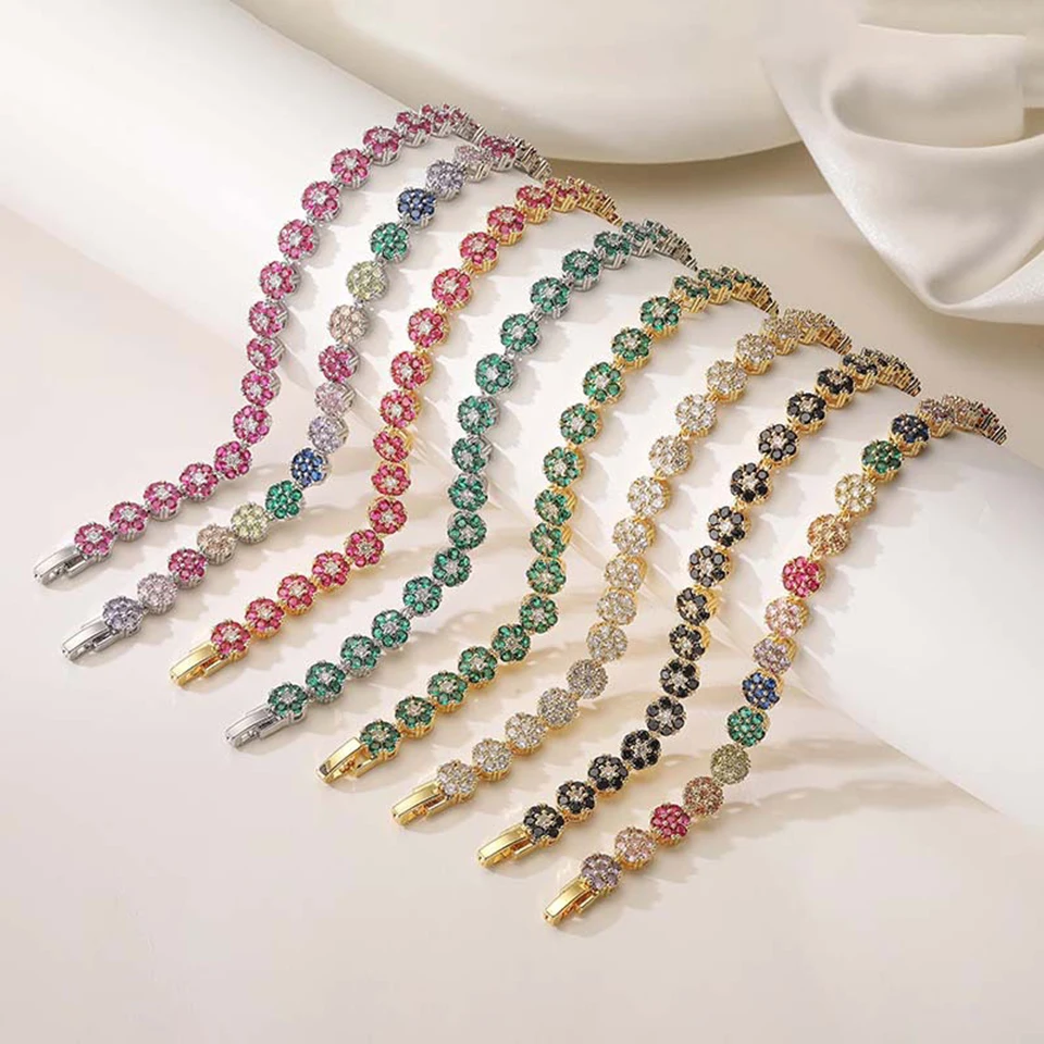 

1Pcs Bohemian Colored Crystal Zircon Bracelet for Women Luxury Exquisite Design Five-leaf Flower Bracelet Christmas Gift Jewelry