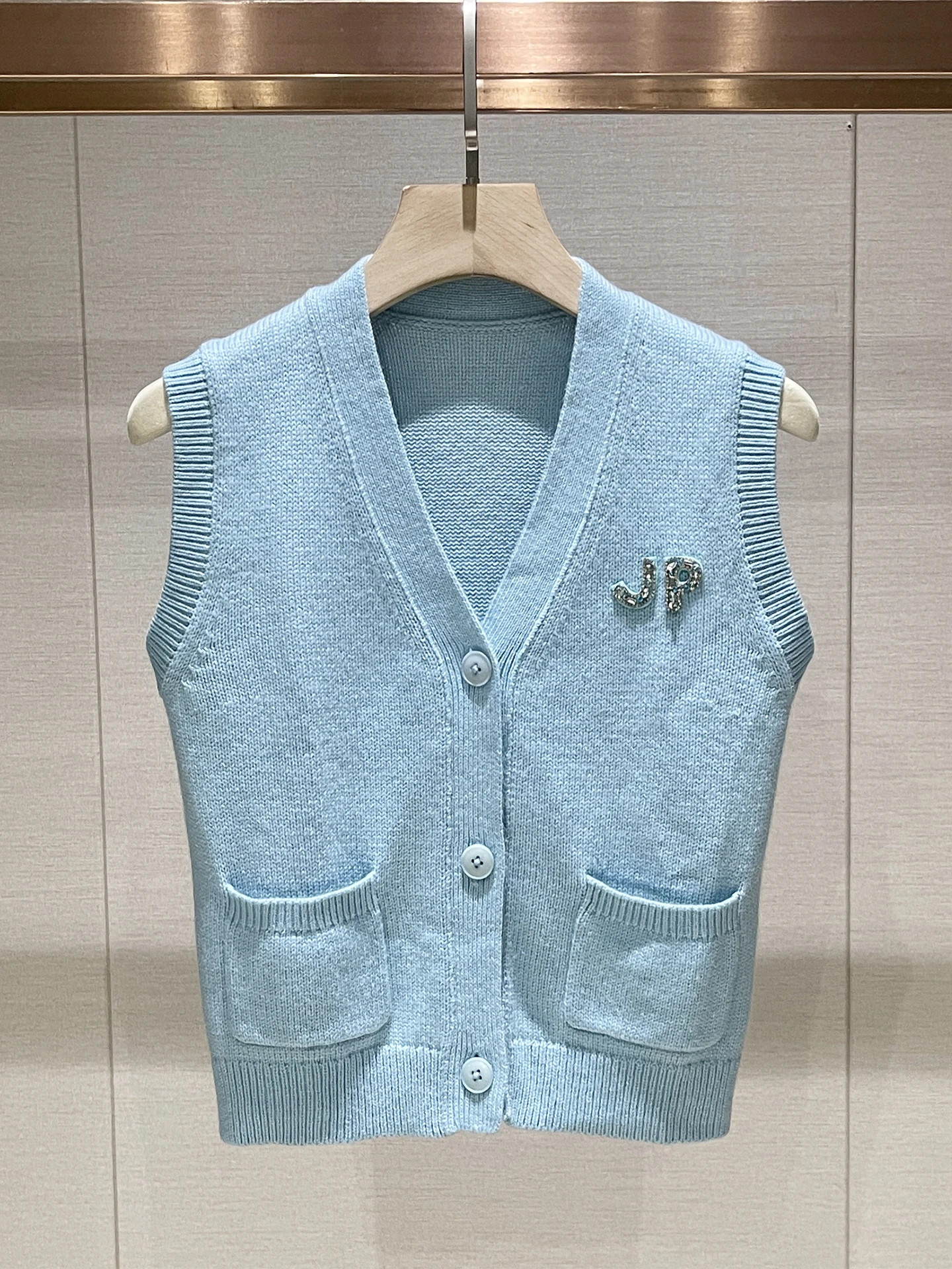 

Blue Knitted Vest Women's Faion Commute Sle Button up Svel Layering Top V-Ne Regular Length Medium Warmth