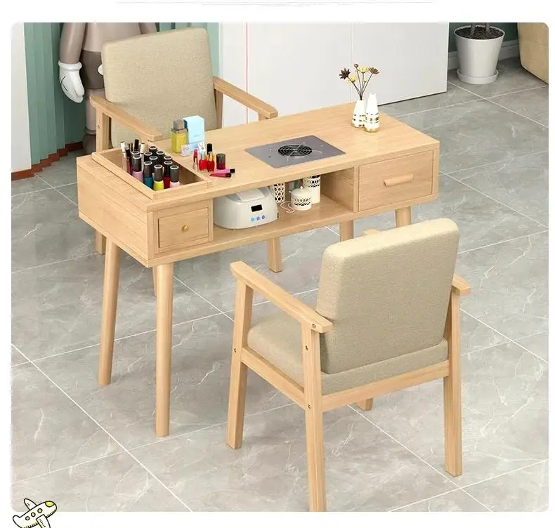 

Nail Salon Equipment Solid Wood Nail Art Table Manicure Table with Pillow Drawer Luxury Nail Desk with Chair