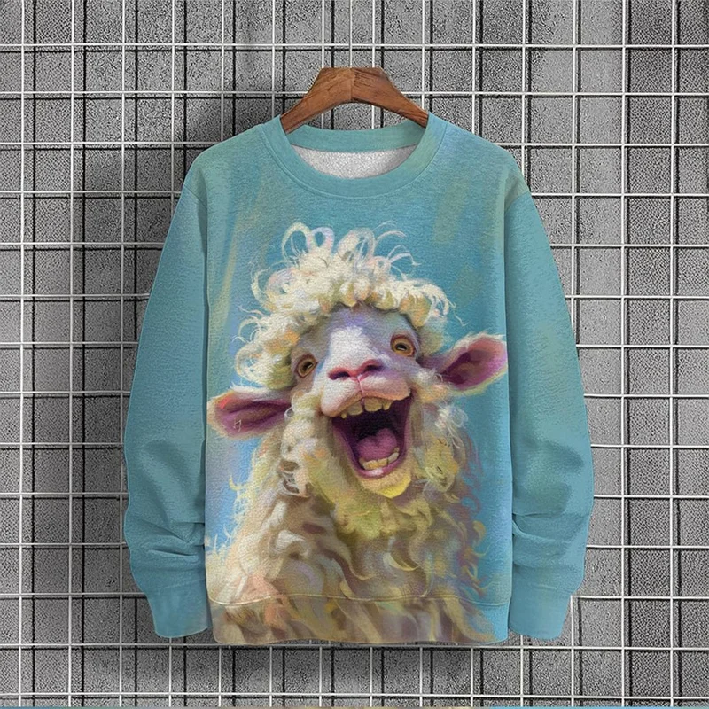 

3D Printed Funny Animal Hoodie For Men Cartoon Cow Sheep Pattern Sweatshirts Autumn Long Sleeves Unisex Loose Hoodies O-Neck Top
