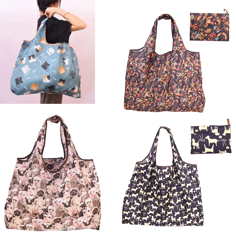 

Waterproof Large Capacity Supermarket Vegetable and Fruit Storage Bag Cartoon Folding Shopping Bag Reusable Eco Storage Handbag
