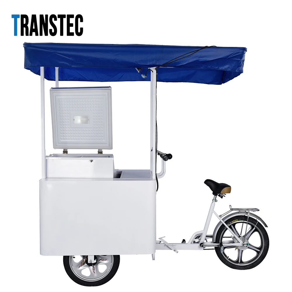 108L  24V Solar Powered Mobile Ice Cream Freezer for Bike Optional Red White Yellow for Commercial Vending
