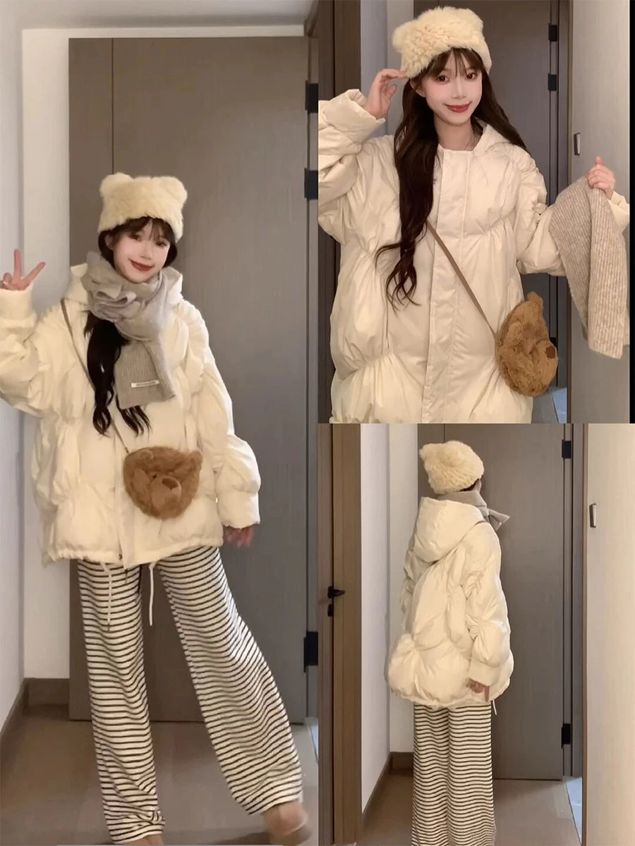 

Новая женская зимняя куртка в американском ретро-стиле: свободная, теплая, на пуху, однотонная, на молнии, с длинными рукавами, прямого кроя