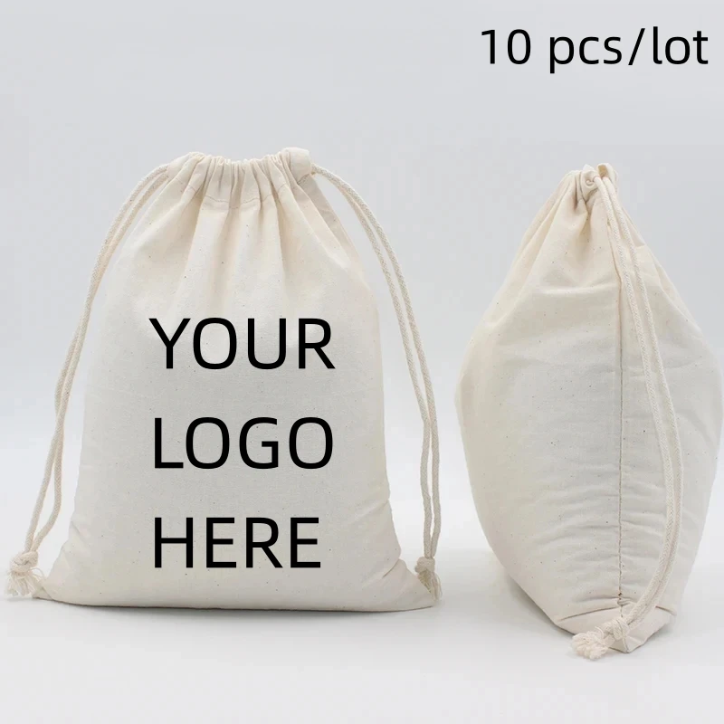 10/20pcs LOGO Customized Cotton Drawstring Bag Wedding Party Gift Packaging Pouches Personalized Home Storage Bags