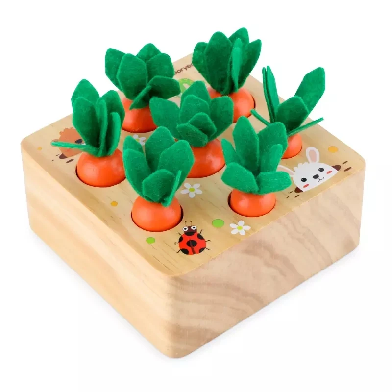 Baby Pull Carrot Set Montessori Toys for Children 1+ Years Wooden Shape Size Matching Game Learning Educational Games for Kids