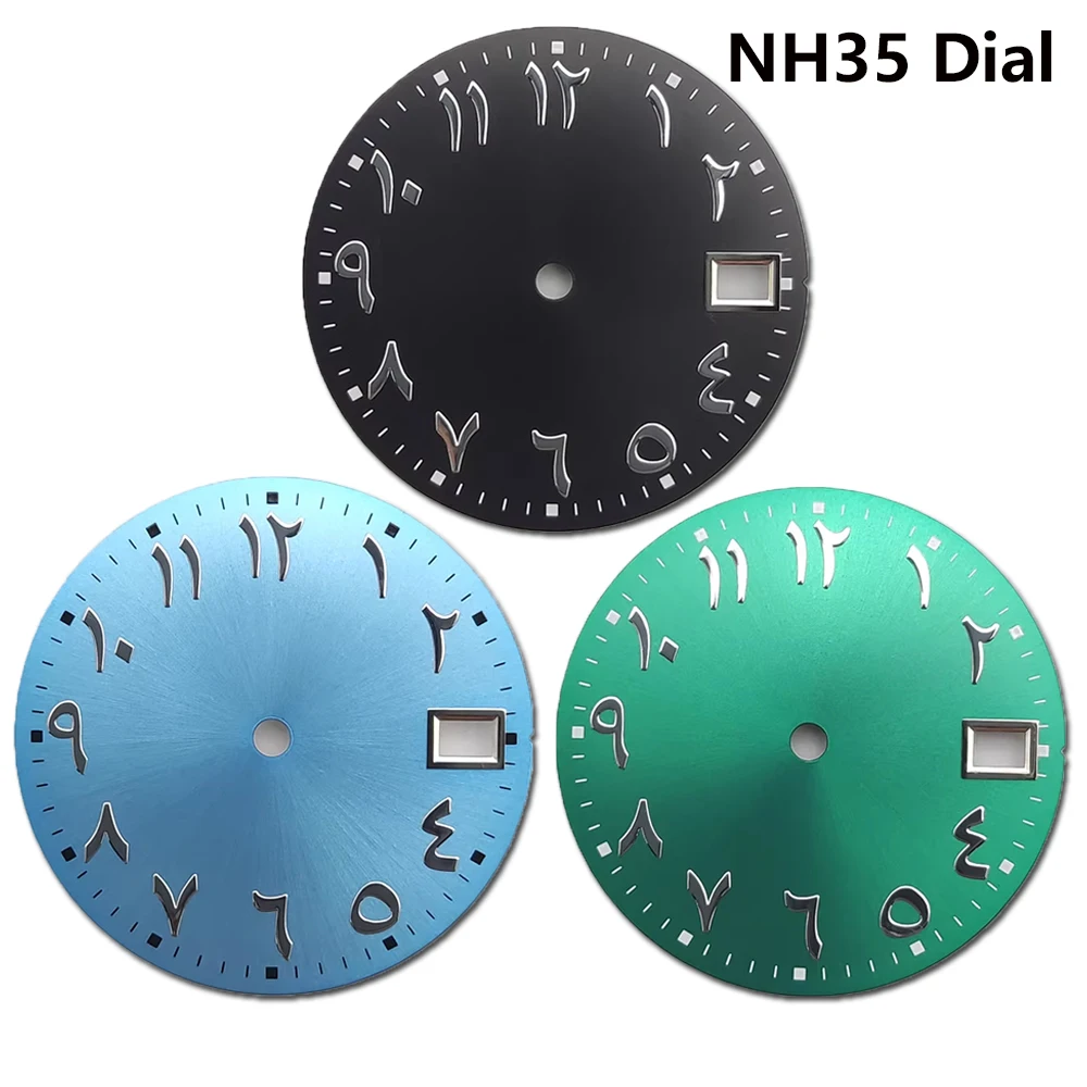 

28.5MM Watch Dial, Arabic Numerals Silver Nails Dial NH35, for NH35 NH36 4R 7S Movement, No Luminous Single Calendar Watch Face