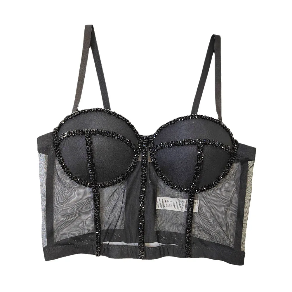 Sexy Beaded Bra Crystal See-tough Fibone Strap Outdoor Wear a Underwear Women's Premium Tube Top Summer 2024