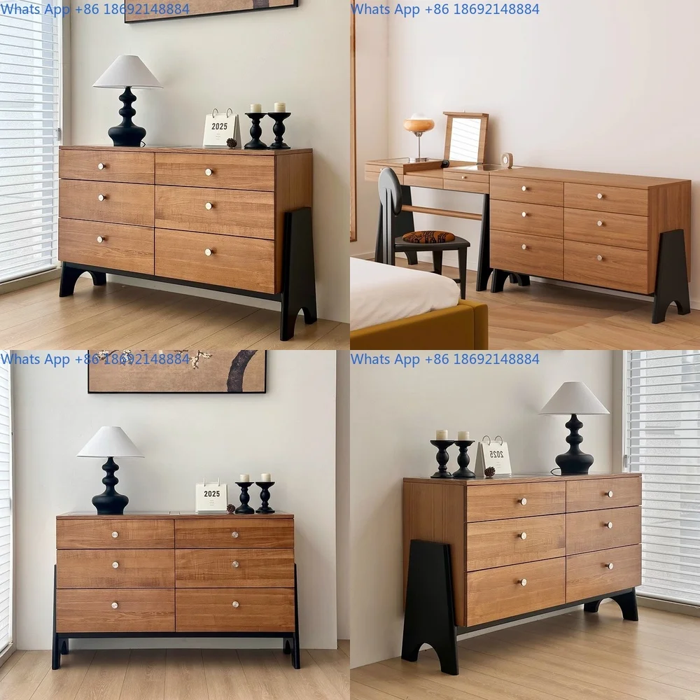 6 Drawer Vintage Style Wooden Chest of Drawers for Bedroom Living Room Storage