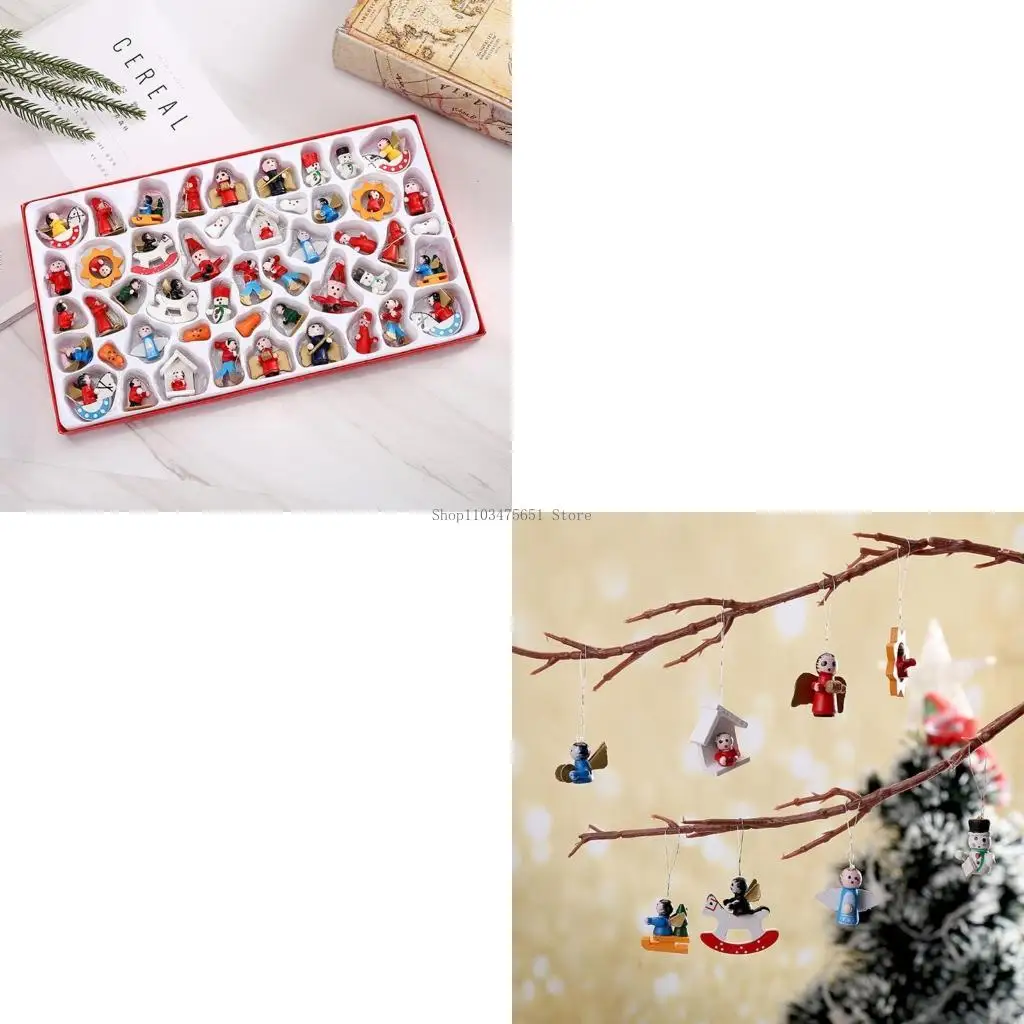  48PCS Christmas Mini Ornaments Small Wooden Christmas Ornaments Party Gifts