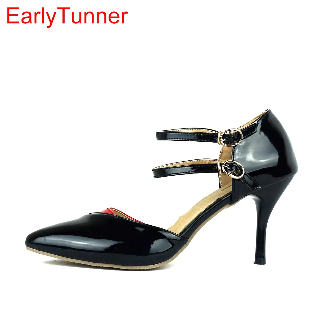 EarlyTunner Brand New Sexy Women Sandals Blue Pink Apricot Red High Heel Lady Formal Casual Shoes EM7-5 Plus Big Size 30 12 48