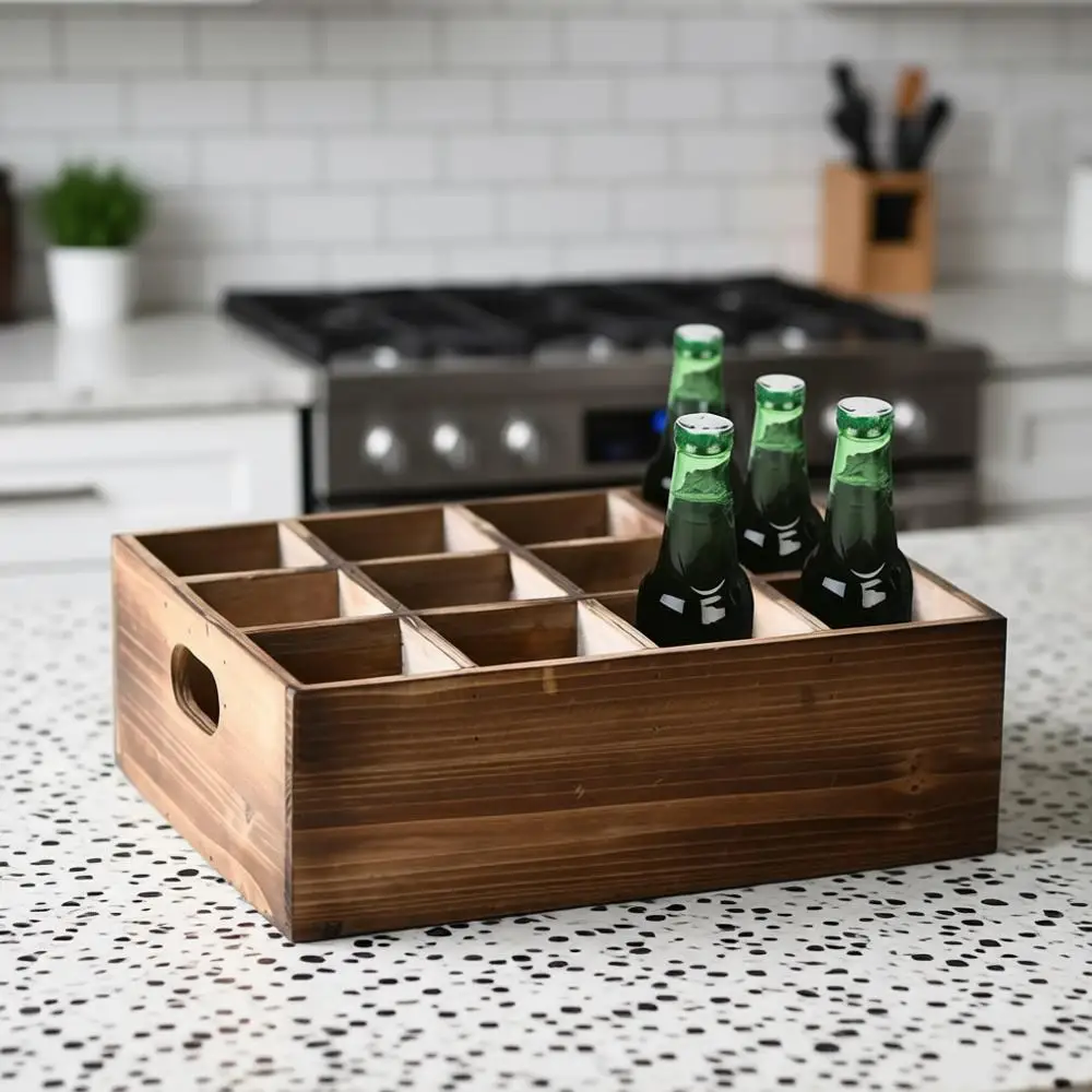 

Wooden Storage Crate or Decoration, 13 x 10 inches, Rustic Small Holder, Wood Crate Box with 12 Slots, Beverage Serving Caddy