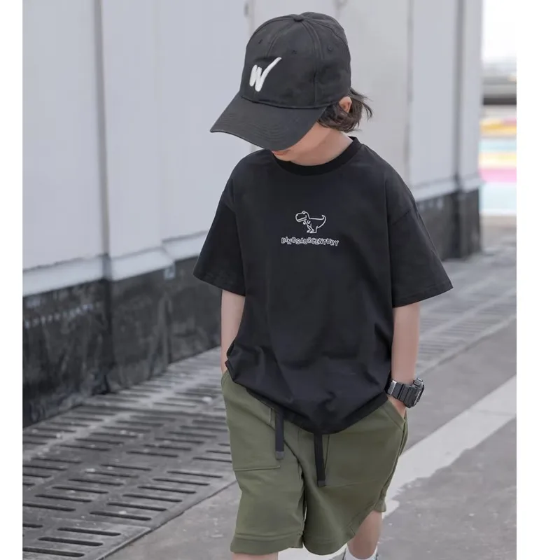 Children's Pop Text Men's Ins Summer T-shirt Five-point Sleeve Trend New Crewneck Harajuku Straight Type Digital Letters