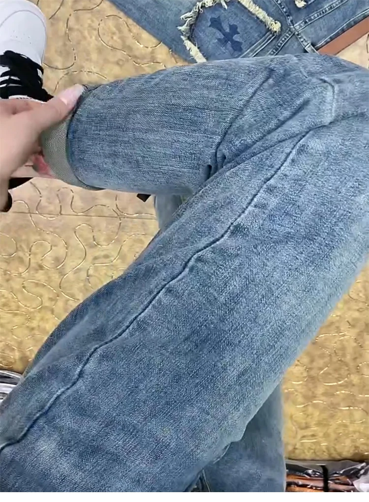 Imagem -05 - Calça Jeans Feminina de Tamanho Grande Reta e Fina para Papai Gorda Haren Nova Marca de Moda Verão Y2k 2023