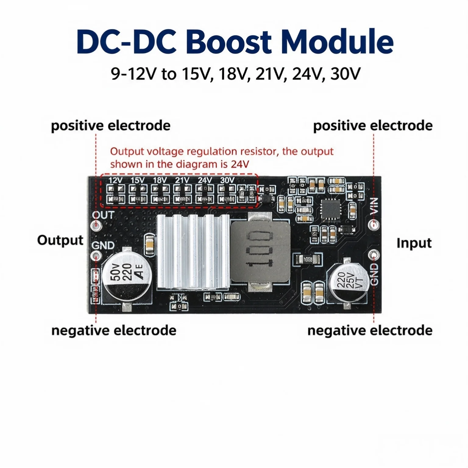DC-DC Boost Step-up Module Adjustable Voltage 9-12V to 15V/18V/21V/24V/30V 2A High Current Output Power Converter