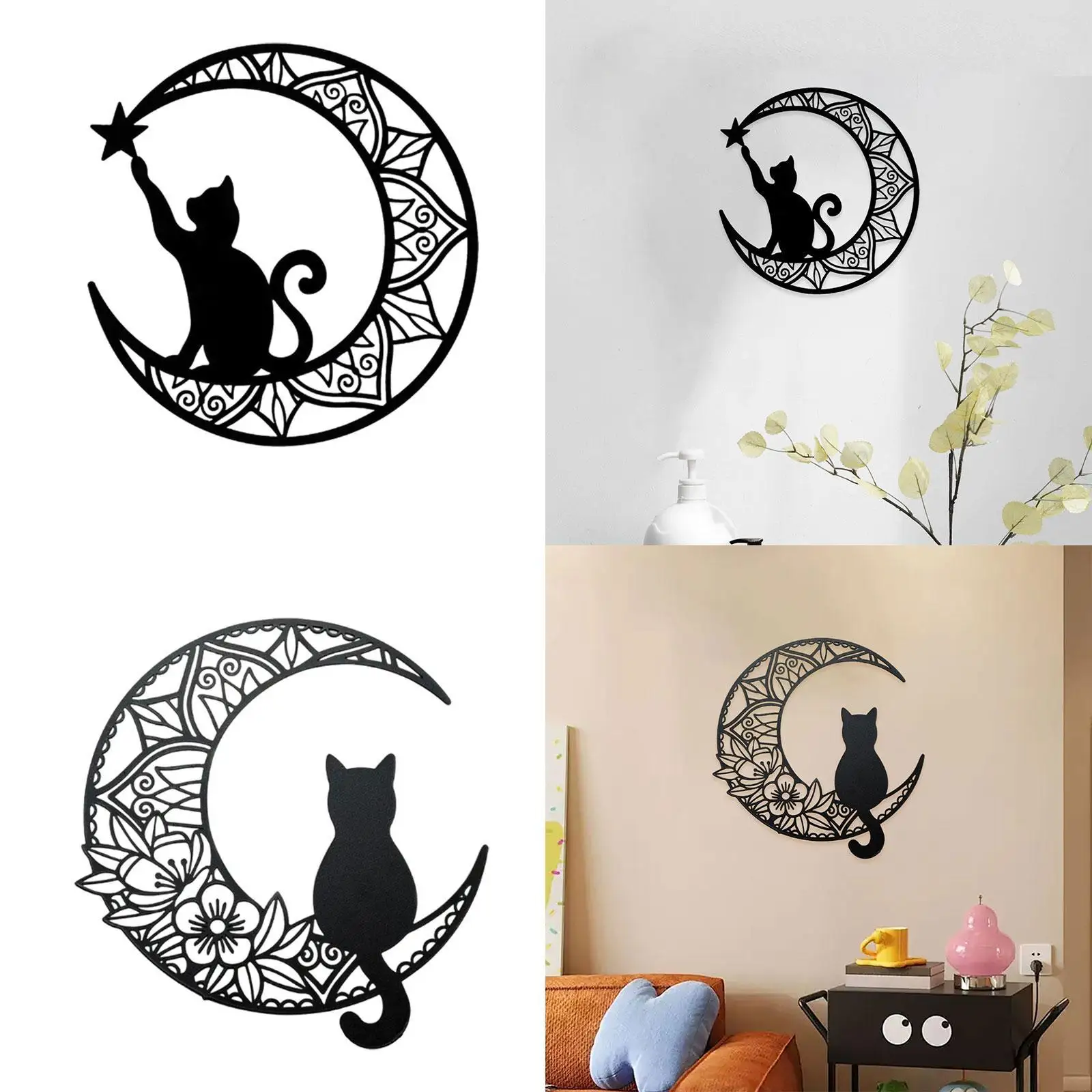 Cat Moon Wall Decor Ornament Silhouette Sticker for Kitchen Nursery Garden