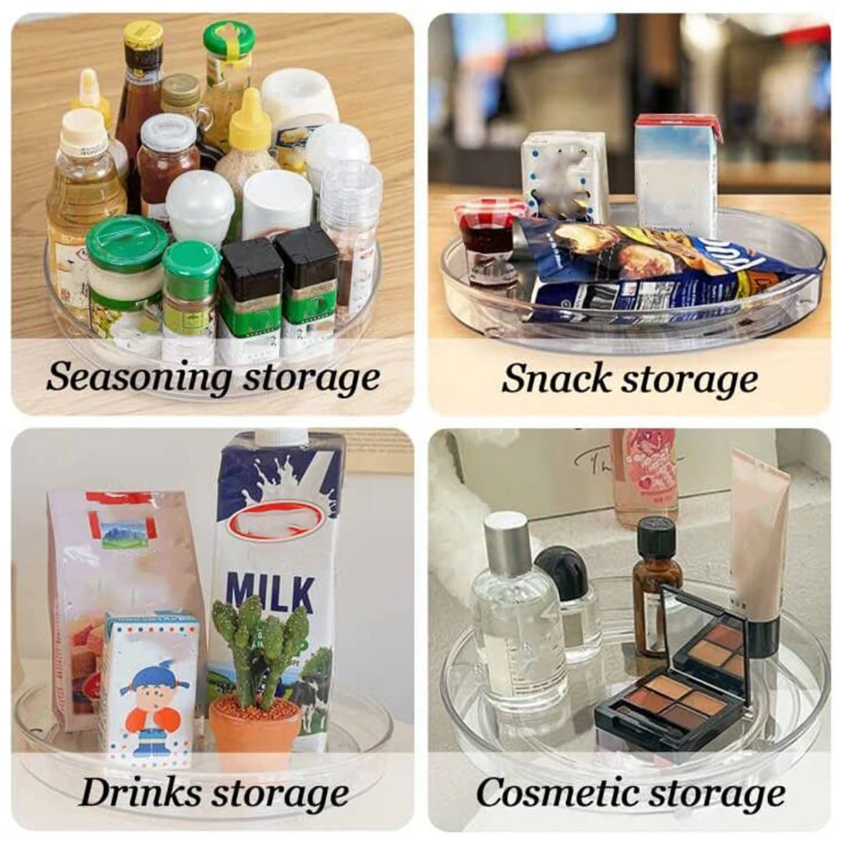 1-10Pcs Clear Turntable Storage Tray Multifunctional Spice Rack Cosmetic Storage Tray Cabinet Refrigerator Kitchen Storage Rack