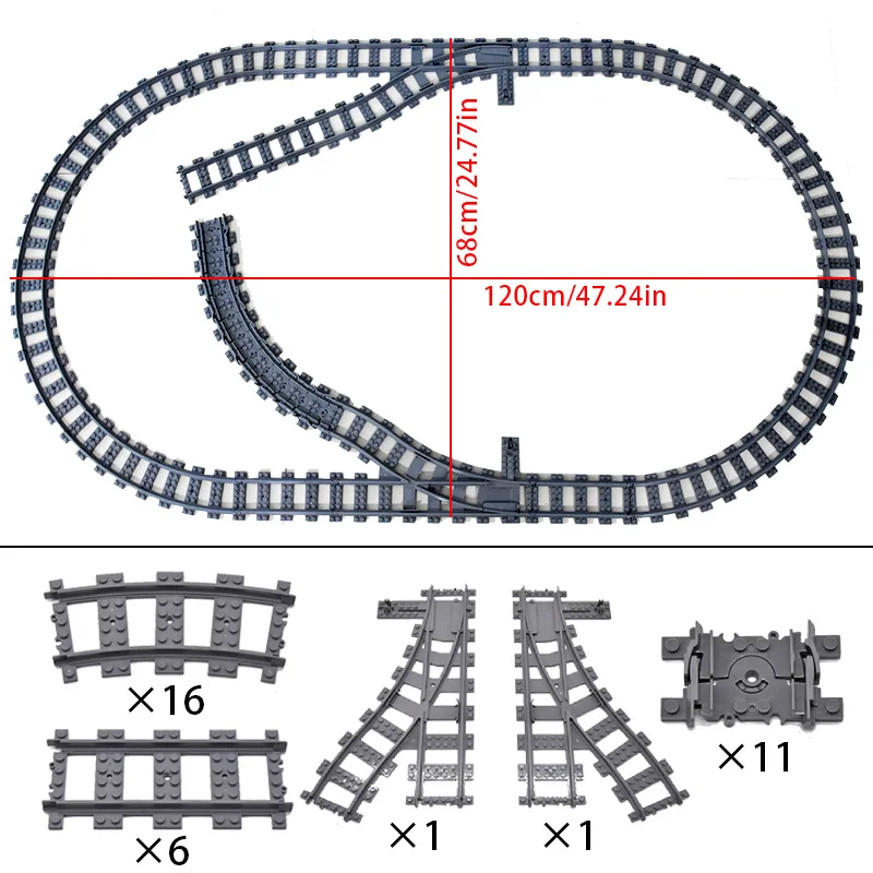 MOC Compatibel met LEGO Treinspoor Combinatie Scène Bouwstenen DIY Cross Track Spoorweg Flexibele Bakstenen Speelgoed Treinwagon