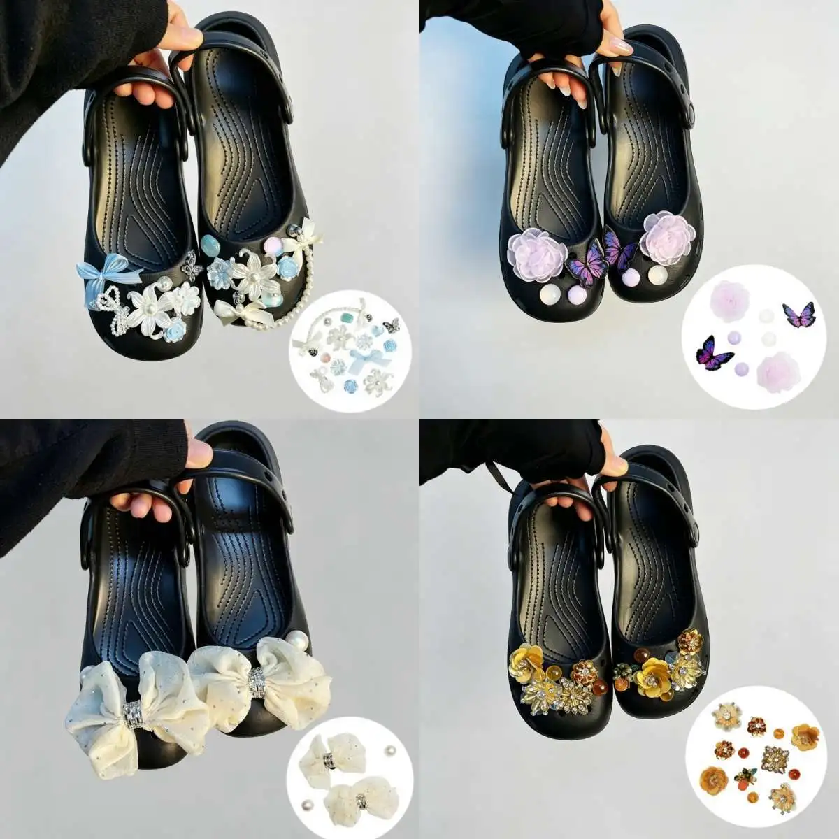 Elegant Purple Flower Butterfly DIY Shoe Charms For Clogs Hole Bubble Slides Sandals Removable Shoe Decoration Accessorie Gifts
