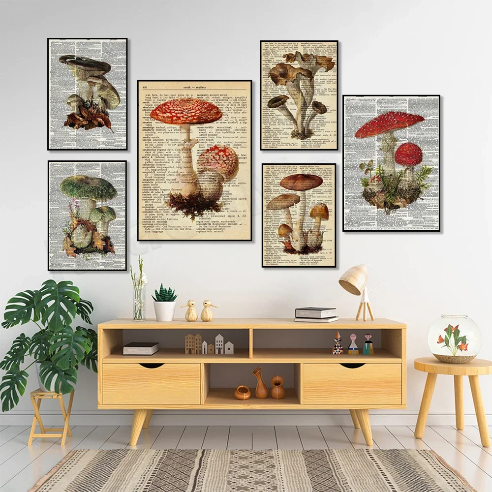 Mushroom Dictionary Printing, Mushroom Decoration, Book Printing, Dictionary Printing, Botanical Printing Vintage Mushroom Poste