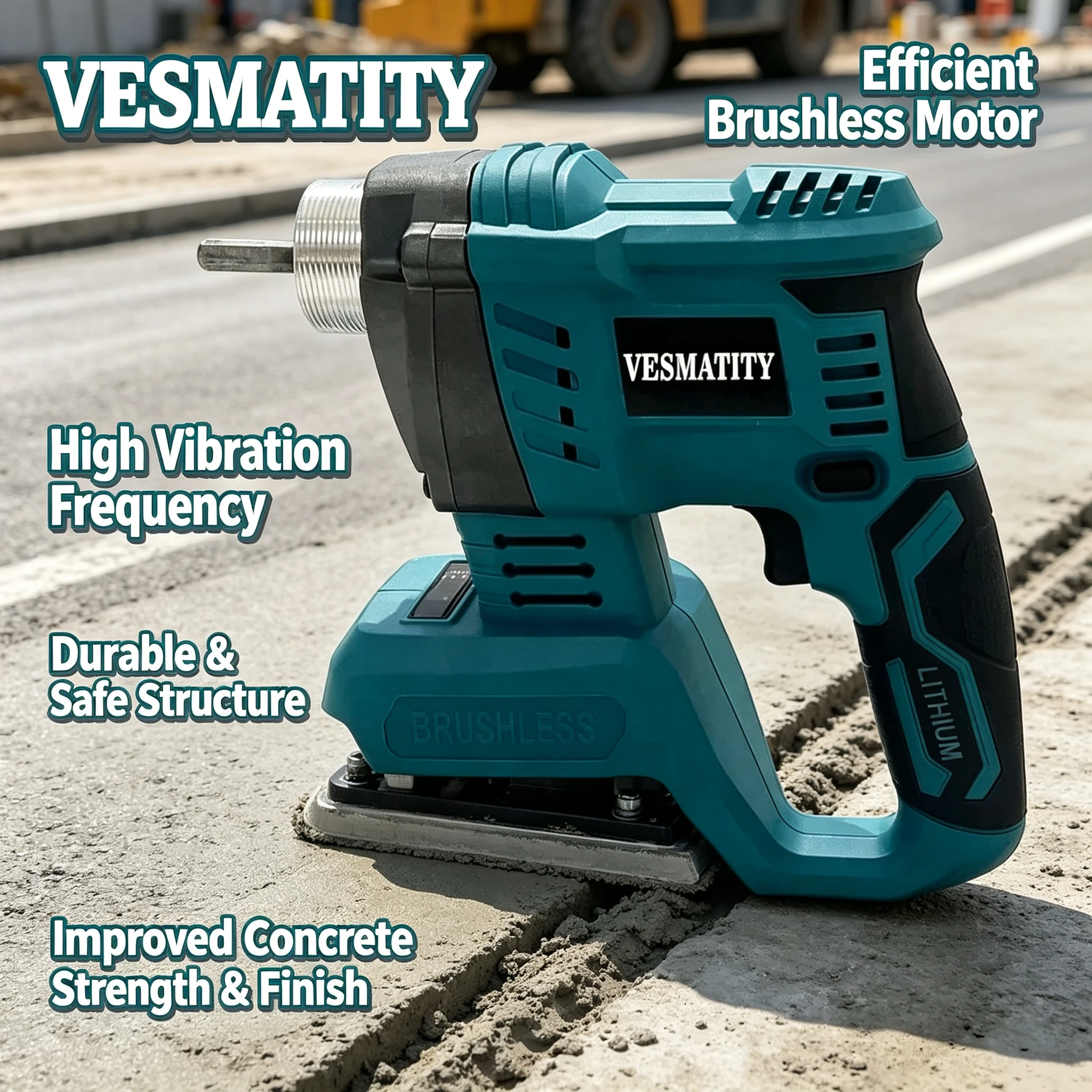 VESMATITY Heavy Duty Concrete Vibrator Brushless Cordless High Power Compactor Tool for 20V Battery Max Unit