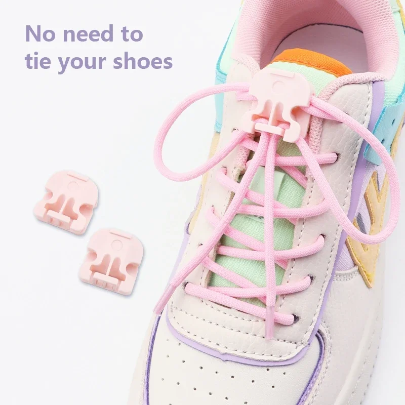 

Round Elastic Laces Sneakers Tennis Bow Fixed buckle Shoe laces Without ties Adult Kids No tie Shoelaces Shoes Accesories 1Pair