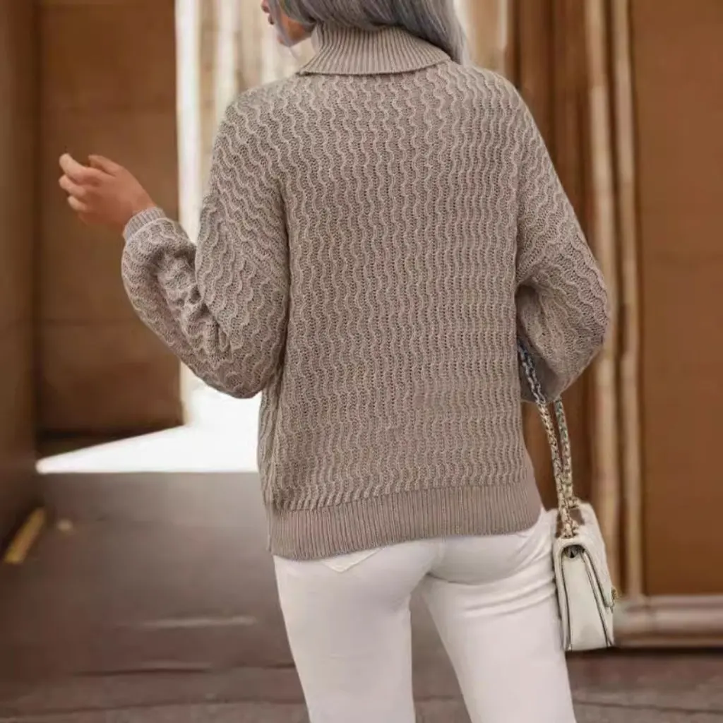 

Women's High Collar Long Sleeve Sweater Autumn Winter Knitted Top Loose Solid Color Pullover