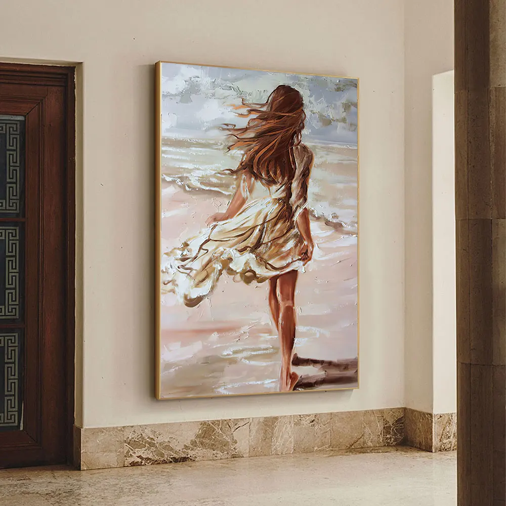 Figure Sexy Women Beach Oil Painting Print On The Canvas Abstract Boho Portrait Posters Room Wall Art Pictures For Home Decor