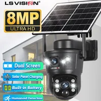 LS VISION 8MP 4G Solar Camera Dual Lens 2-Screens WiFi PTZ Auto Tracking Waterproof Panoramic Surveillance Camera with Battery