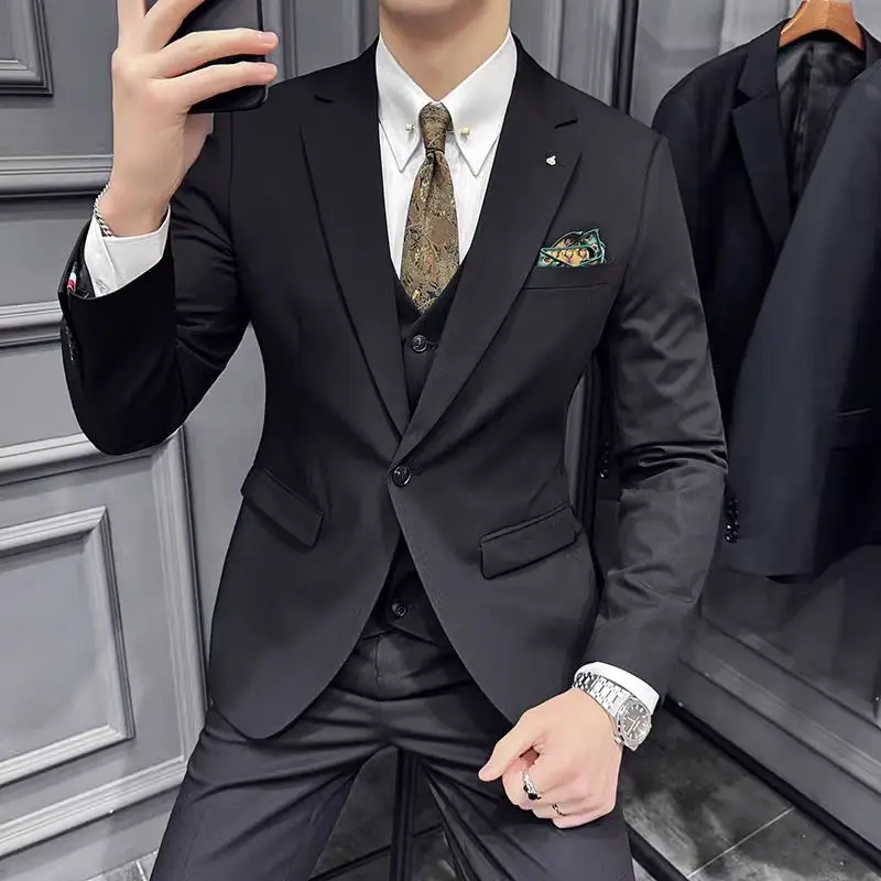 Y084Groom suit men\'s three-piece suit Korean style slim wedding dress business professional formal wear