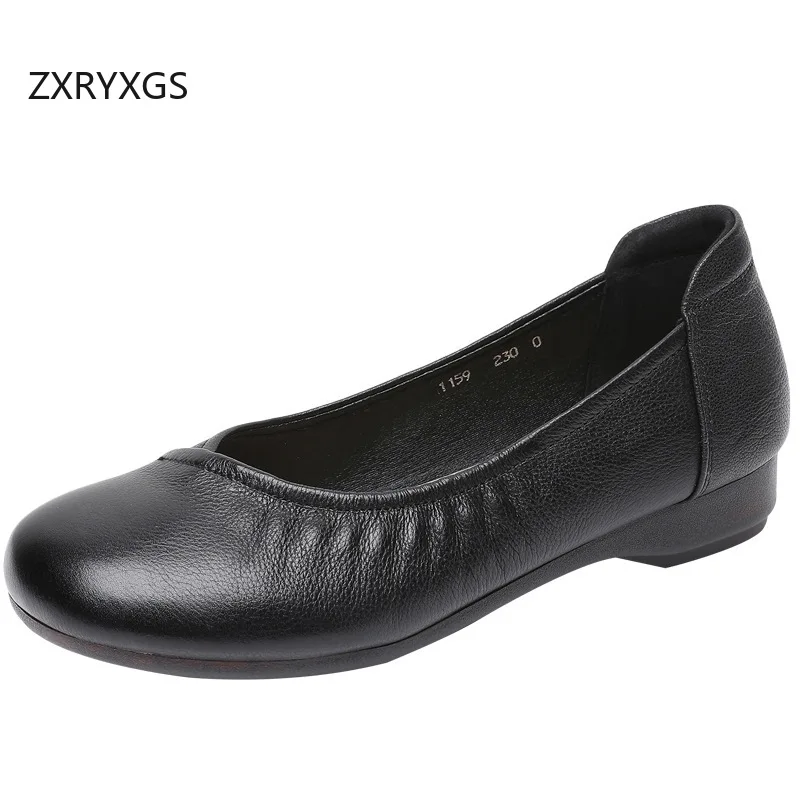 

ZXRYXGS Women Flats Casua Shoesl 2025 New Premium Soft Cowhide Women Real Leather Shoes Flat Soft Sole Comfort Plus Size Shoes
