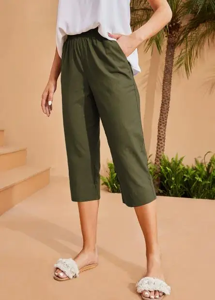 2026 Spring/Summer New Women's Fashion High Waist Solid Color Casual Pants Elastic Commuter Seven Quarter Pants Women's Wear