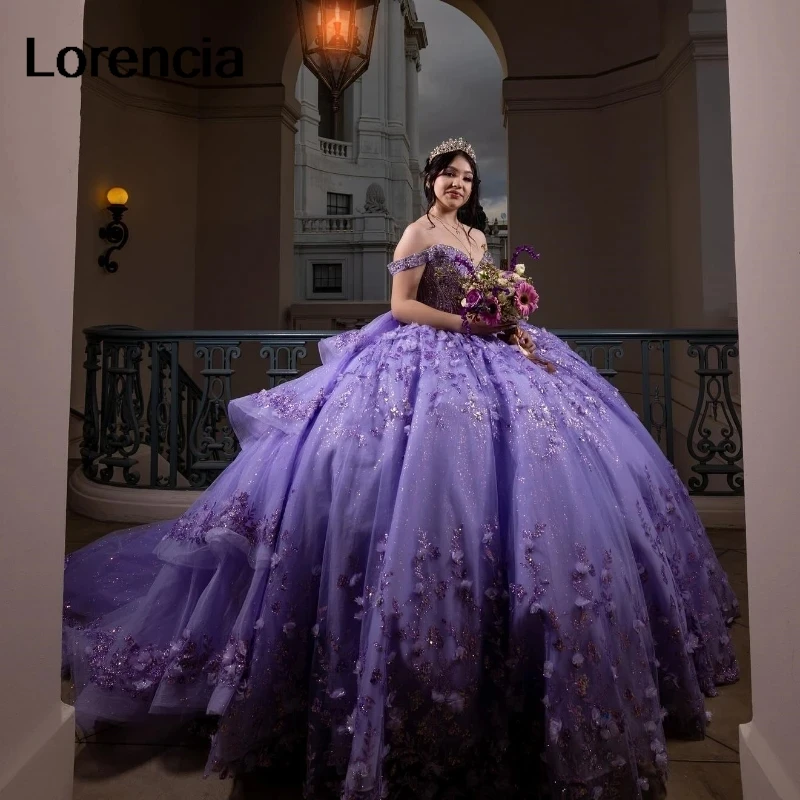 LorstudLavender Quinceanera-Robe de Rhavec appliques en dentelle florale 3D, corset mexicain perlé, Sweet 16, robe éducative, 15 ans, YQDusk