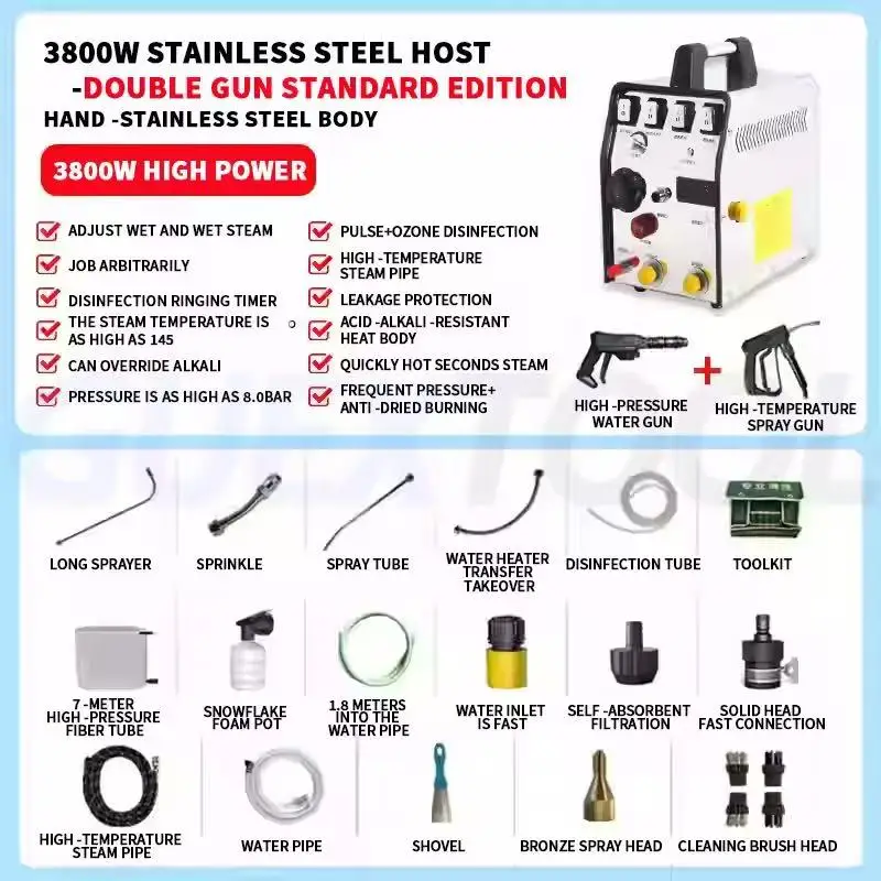 Portable High Temperature Pressure 3800W Steam Cleaner for Multifunctional Air Conditioning Range Hood Cars Cleaning Machine