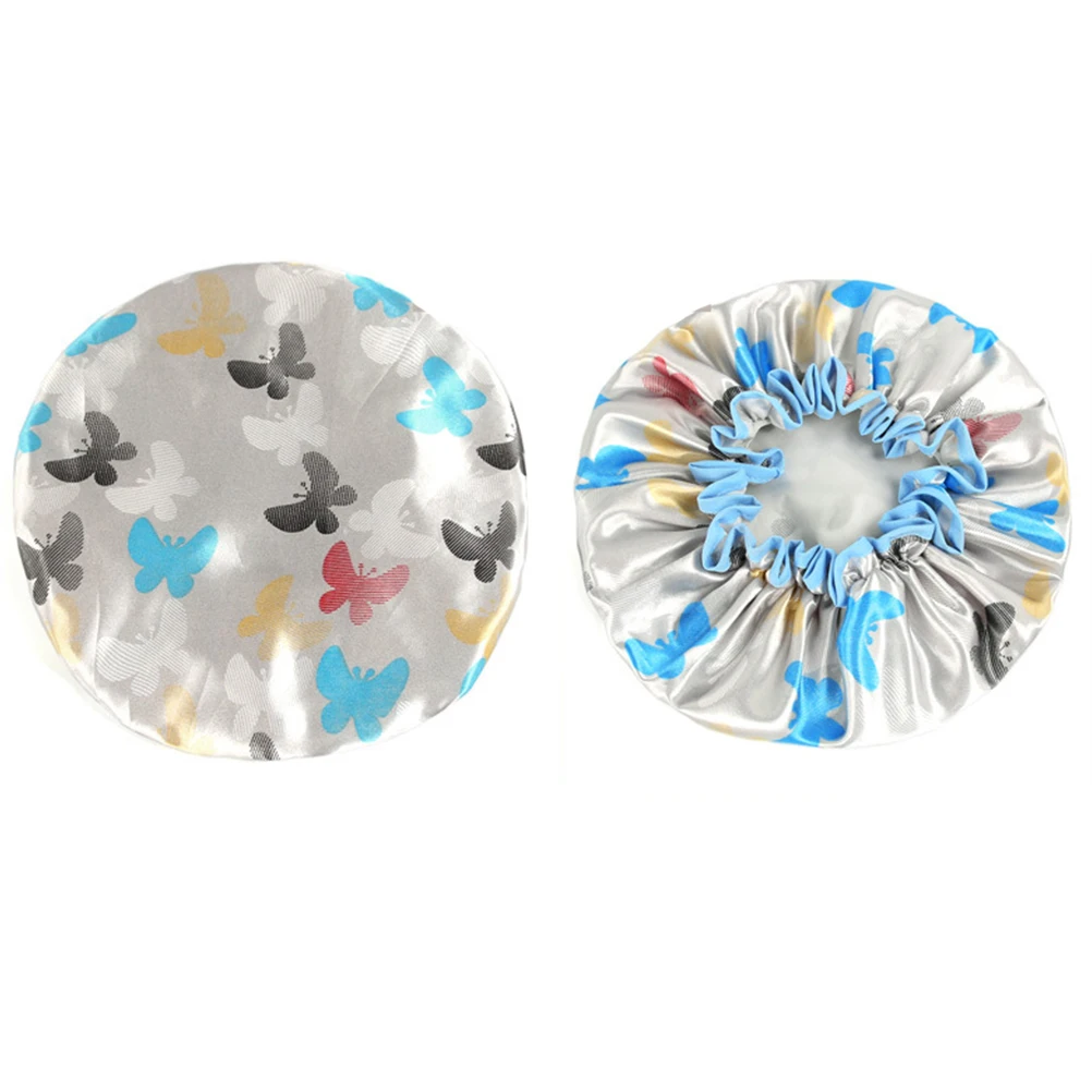 

2Pcs Shower Cap Bath Hat Satin Printed Double Layer Waterproof Hair Protection Travel Reusable Foldable Lightweight Bathing Hat