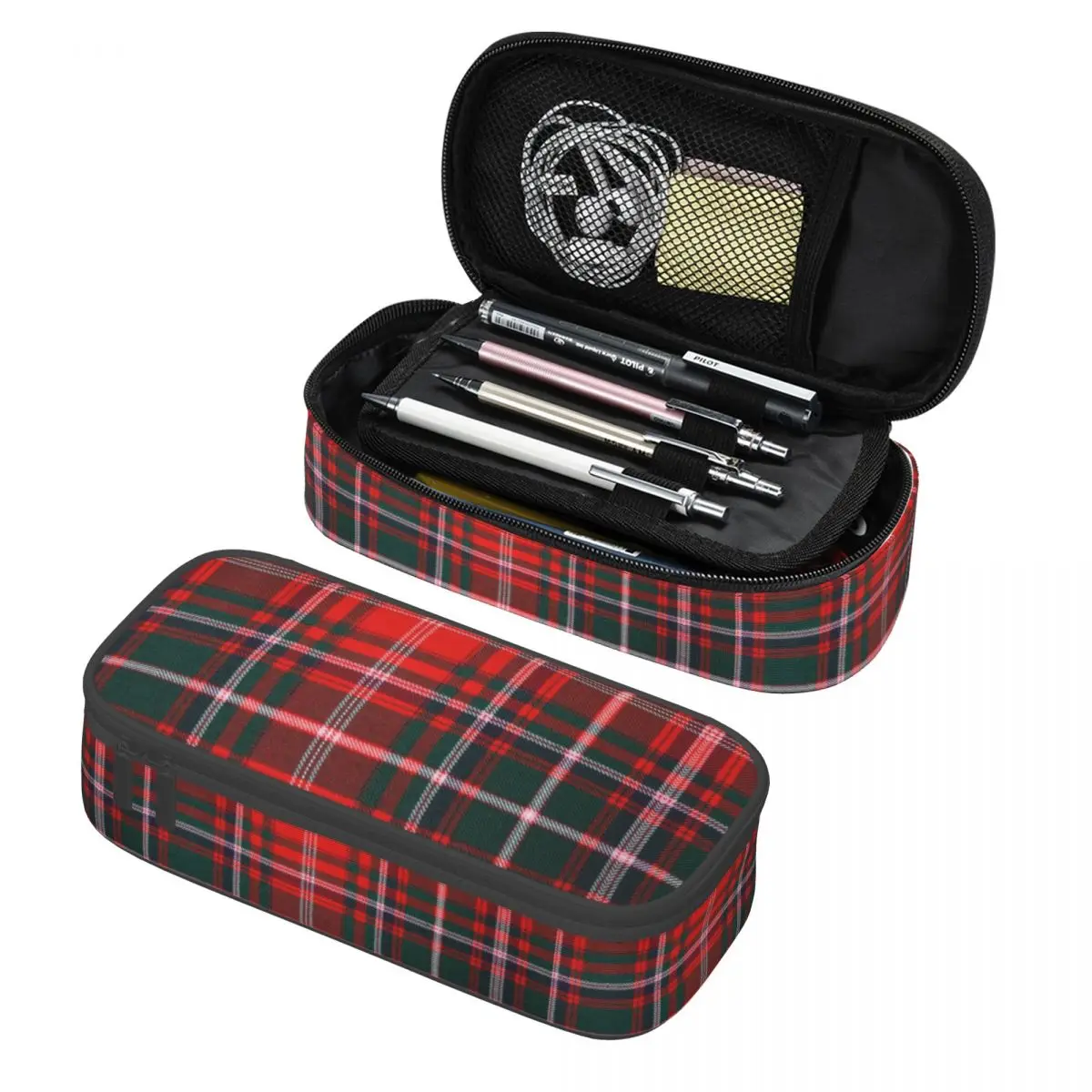 Customized Red Modern Tartan Plaid Cute Pencil Case Boy Girl Large Capacity Fashion Gingham Pencil Pouch Students Stationery