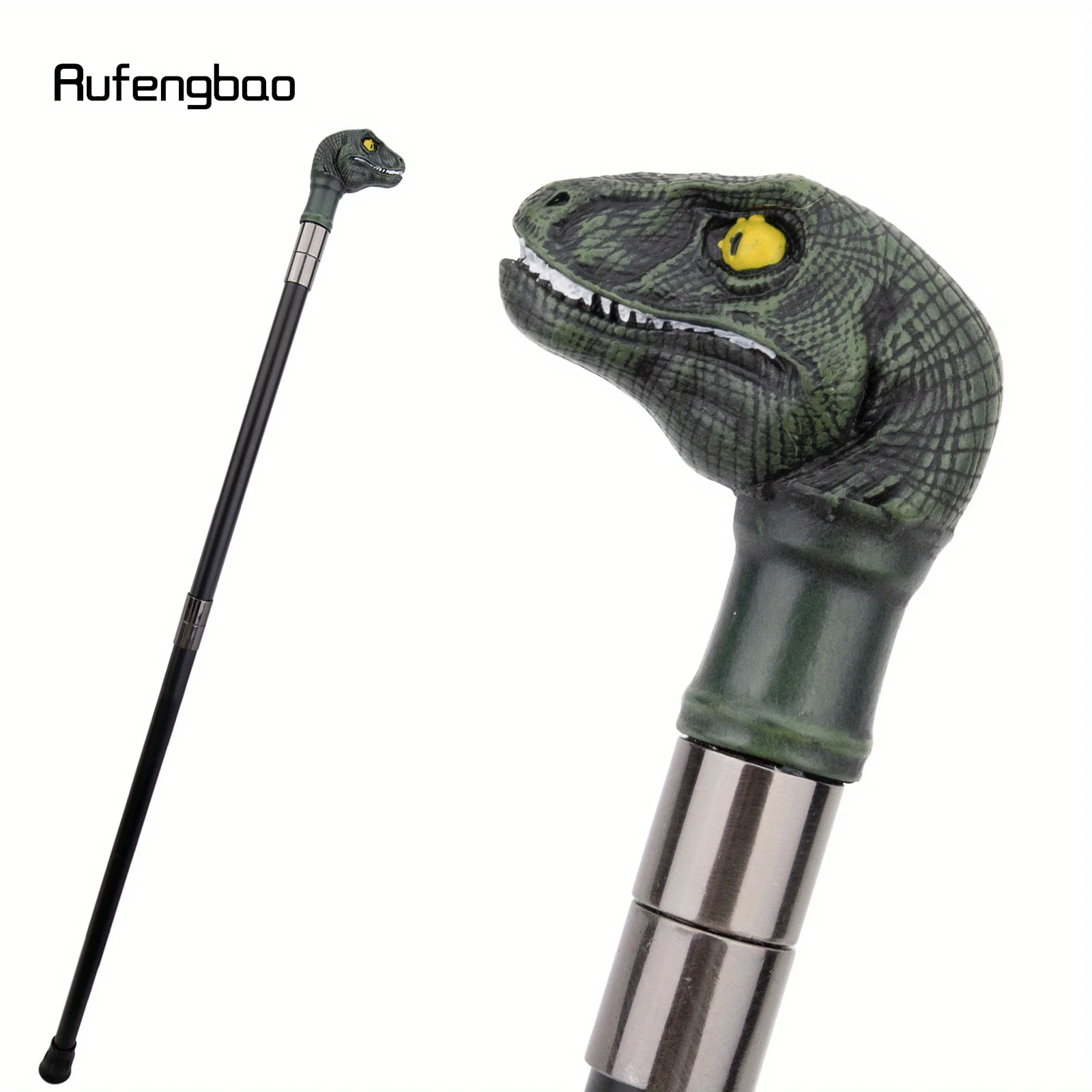 

Green Resin Dinosaur Walking Cane Fashion Decorative Steel Stick Gentleman Cosplay Cane Knob Crosier Performance Stage Cane 94cm