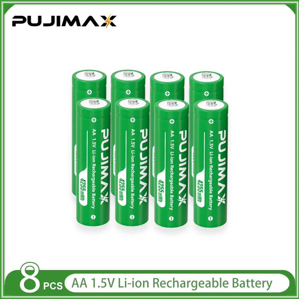 PUJIMAX 1,5 V constante spanning AA oplaadbare Li-ion 4255 mWh batterij met intelligent LED-display booglook batterijladerset