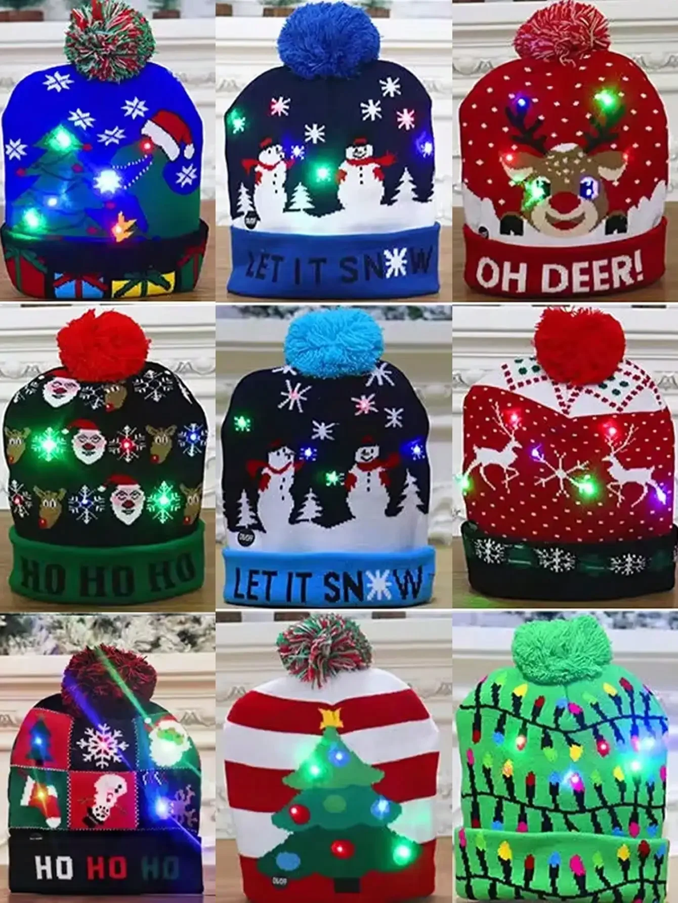 Gorro de Navidad tejido, gorro de Papá Noel con luz LED, regalo de fiesta de año nuevo, sombrero de Año Nuevo 2025, accesorios de decoración de Nochebuena, 1 ud.